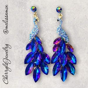 Blue Purple Iridescent Austrian Crystal Peacock Earrings SEE SPARKLE VID…